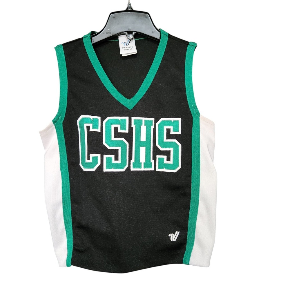 Varsity Spirit CSHS Cheerleading Shell Top Black Green White Size 32+1 V-Neck